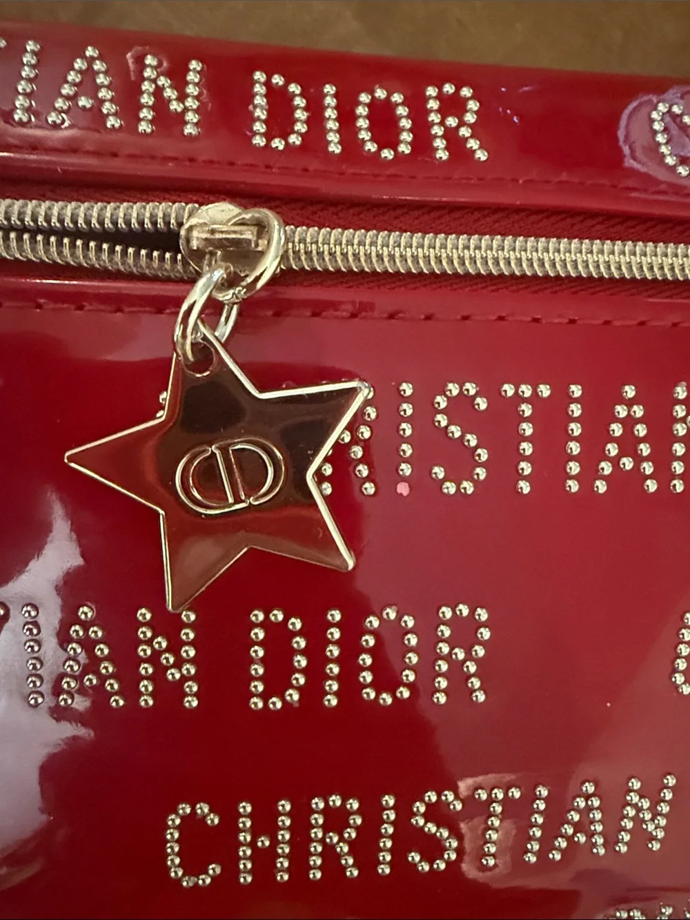 Dior Red Christian Dior Star Charm Patent Cosmetic Pouch Authentic